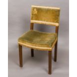 A George VI coronation chair Of typical form, the upholstered back with George VI cypher,