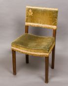 A George VI coronation chair Of typical form, the upholstered back with George VI cypher,