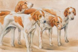 KATE BROOKS (20th/21st century) British (AR) Foxhounds Pastel and gouache on board, signed, framed.