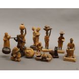 A quantity of wooden carved figures, etc. The tallest 12 cm.