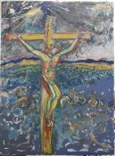 HERBERT KNIGHTS (20th/21st century) British, Jesus on the Cross, oil on canvas, unsigned, unframed.