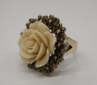 A silver marcasite ring. Ring size M.