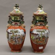 A pair of Masons Ironstone lidded vases. 31.5 cm high.