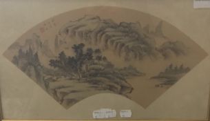 A Chinese picture on silk, Mountainous Landscape, framed and glazed,
