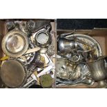 Two boxes of miscellaneous silver plate