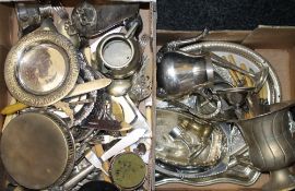 Two boxes of miscellaneous silver plate