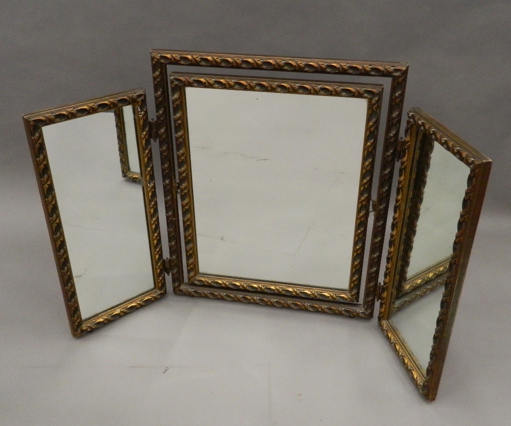 A 19th century overmantle mirror and a triptych mirror. The former 93 cm wide. - Image 3 of 3