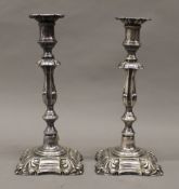 A pair of Elkington plated candlesticks. 30 cm high.