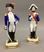 A pair of Continental porcelain models of soldiers. 24 cm high.