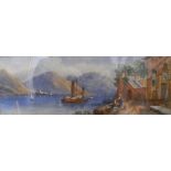 Lake Como, Victorian watercolour. 45 x 15.5 cm.