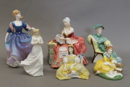 Six various Royal Doulton figurines: The Picnic HN2308, Ascot HN2356, Bridesmaid, Loving You,