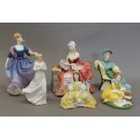 Six various Royal Doulton figurines: The Picnic HN2308, Ascot HN2356, Bridesmaid, Loving You,