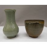 A Chinese celadon vase and another. The former 16.5 cm high.