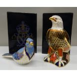 Two boxed Royal Crown Derby paperweights of birds (both with stoppers). The tallest 16.5 cm.
