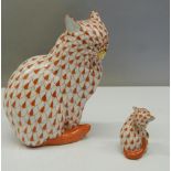 A Herend porcelain cat and a kitten. The former 12 cm high.