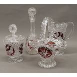 Four Hofbauer glass items. The largest 31.5 cm high.