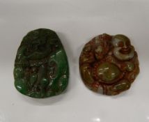 Two jade pendants. Buddha pendant 4.5 cm diameter.