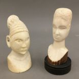 Two late 19th/early 20th century African ivory busts. The tallest 16 cm.