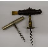 A 19th century corkscrew and a folding corkscrew. The former 11.5 cm wide.