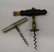 A 19th century corkscrew and a folding corkscrew. The former 11.5 cm wide.