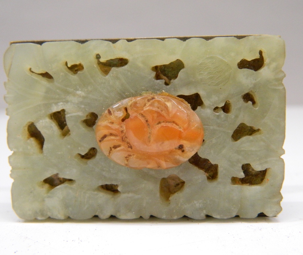 A jade mounted match box holder. 6 x 4 cm. - Image 2 of 2