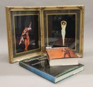 Two framed photographs of Rudolf Nureyev; together with two books,