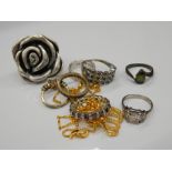 Eight various silver rings and a necklace (38.8 grammes total weight).