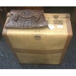 A crocodile skin handbag, together with a vintage suitcase. The case 47 cm wide.