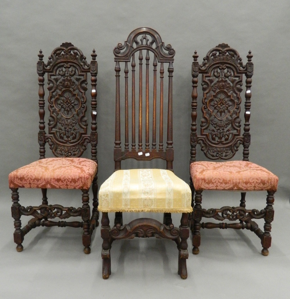 Three 17th/18th century style carved oak chairs