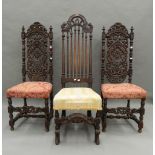 Three 17th/18th century style carved oak chairs