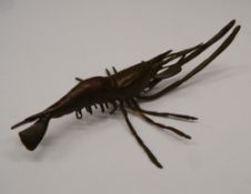 A Japanese bronze model of a crayfish. 14 cm long.
