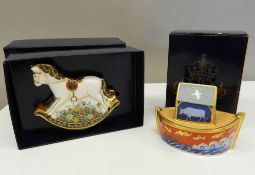 A boxed Royal Crown Derby Treasures of Childhood Rocking Horse and a boxed Noah's Ark.