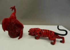 Two Royal Doulton Prestige Burslem Artwares Flambe models, Sheng Chi Tiger and Nien Yen Phoenix.