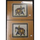 Four framed Indian watercolours. The elephants each 24.5 cm wide, the others each 17 cm wide.