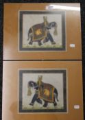 Four framed Indian watercolours. The elephants each 24.5 cm wide, the others each 17 cm wide.