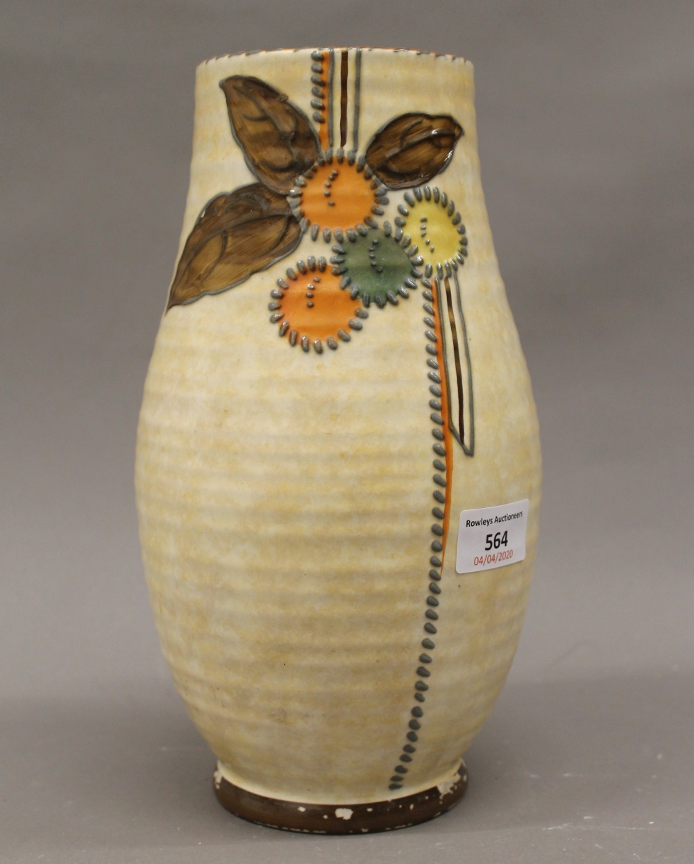A large Art Nouveau tube lined vase. 26.5 cm high.