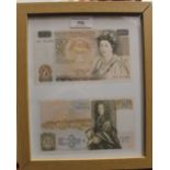 A framed £50 note print. 23.5 x 28 cm overall.
