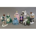 Eight Royal Doulton figurines from Williamsburg, including: The Blacksmith, A Gentleman,