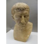 A painted plaster bust, probably that of a Roman Emperor. 38 cm high.