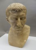 A painted plaster bust, probably that of a Roman Emperor. 38 cm high.