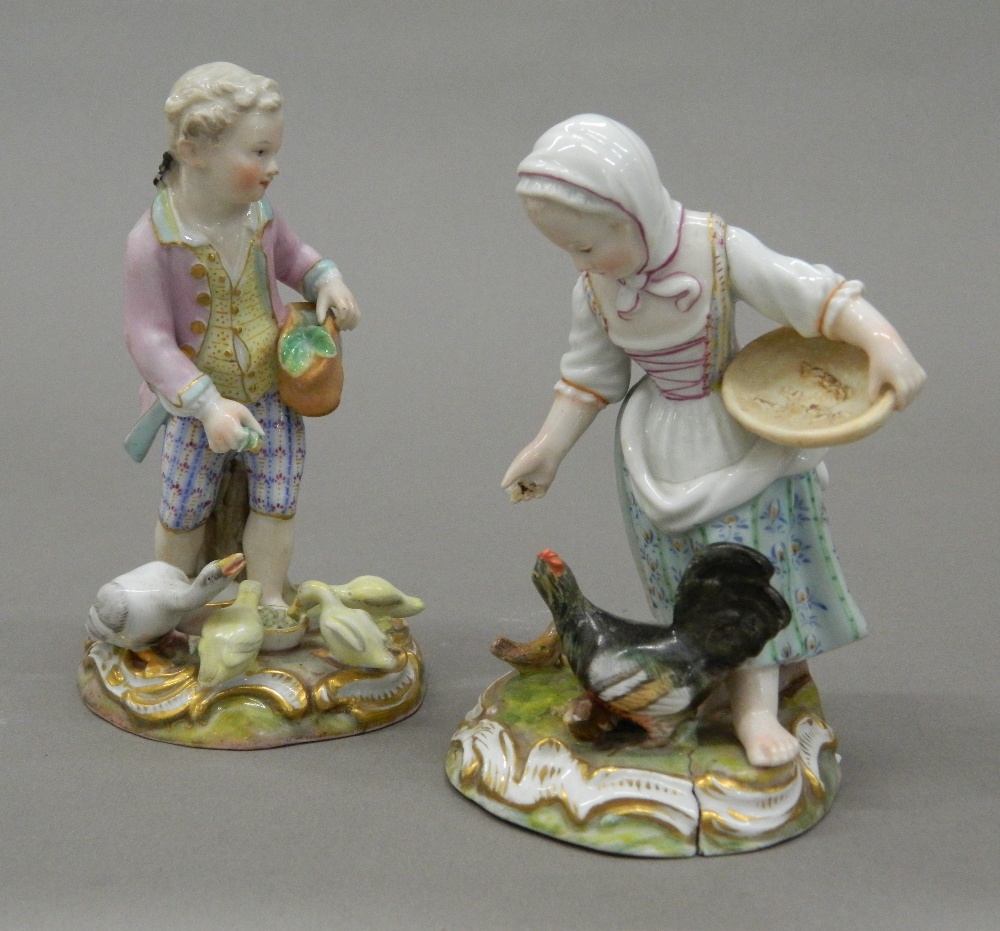 A pair of 19th century Meissen porcelain figurines, one formed as a young boy feeding geese, - Bild 2 aus 6