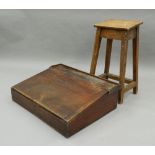 A Victorian mahogany clerk's desk and a clerk's stool. Desk 78 cm wide.