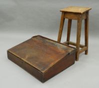 A Victorian mahogany clerk's desk and a clerk's stool. Desk 78 cm wide.