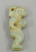 A Chinese jade female figure pendant. 6.5 cm high.