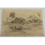 A WWII pencil sketch on paper, Paddy Fields, indistinctly signed, dated 1945, unframed.