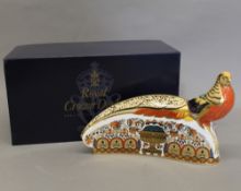 A large Royal Crown Derby golden pheasant, boxed. 29 cm wide.