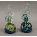 A pair of Medina glass seahorse form paperweights. 14.5 cm high.