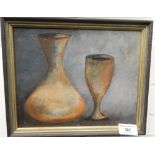 Flagon and Cup, oil on board, framed. 24 x 19 cm.
