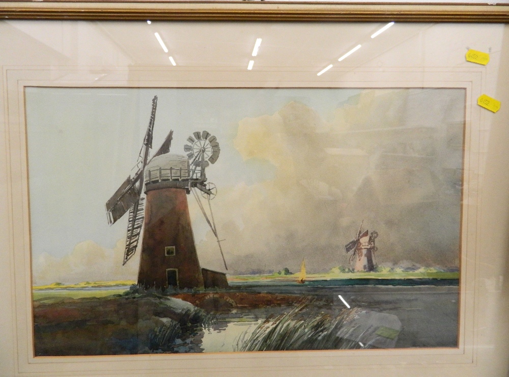 CHARLES A HANNAFORD (1887-1972) British, Norfolk Windmill, watercolour, signed, framed and glazed. - Image 2 of 3