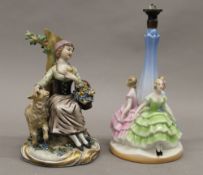 A Continental figurine and a lamp base